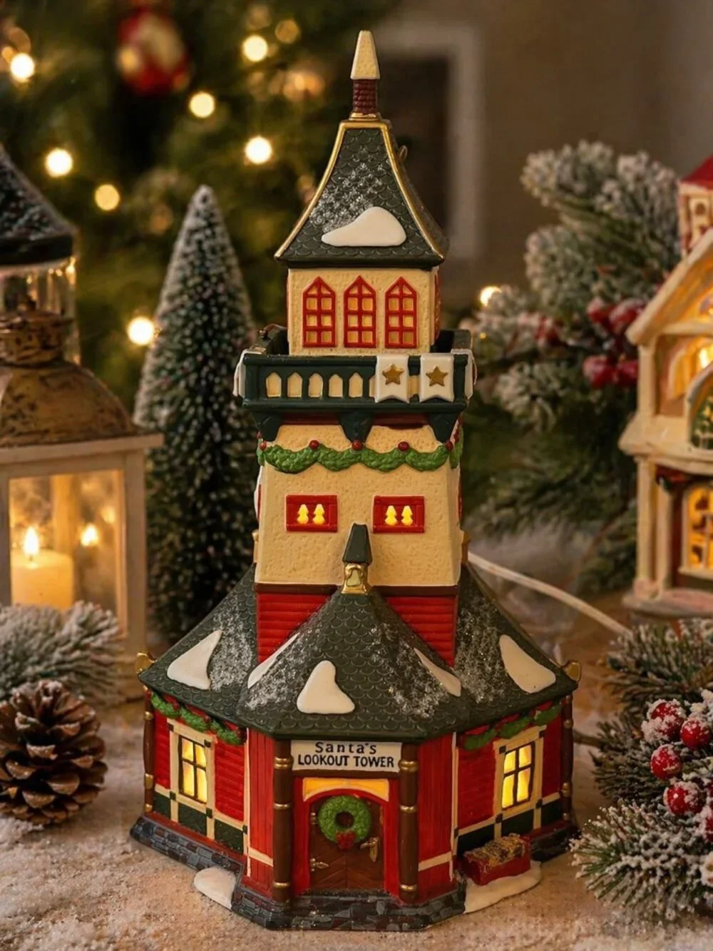 Vintage Santa’s Lookout Tower Lighted Christmas Village House Taiwan 11x6x5